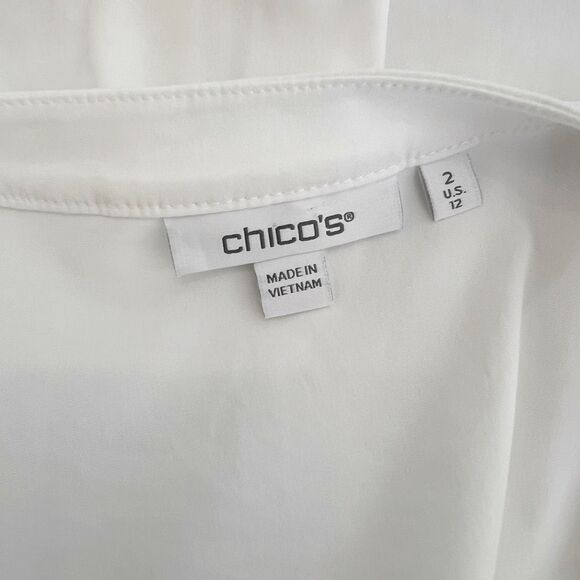 Chico's Womens White Cotton Tiered Puff Sleeve V-neck Babydoll Dress Size 12 - Picture 4 of 5